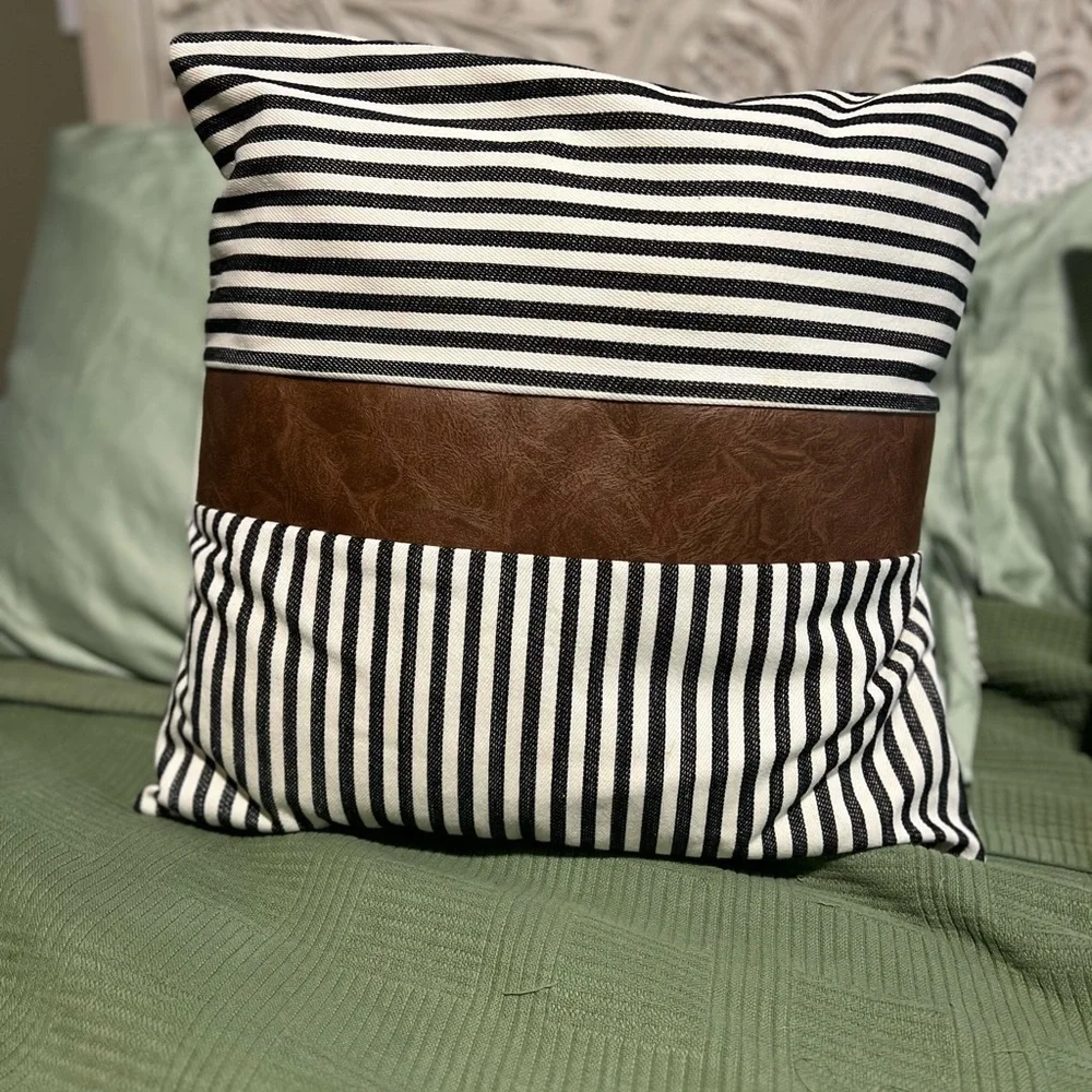 Jax & Grace Set of 2 Throw Pillows Striped Faux Brown Leather